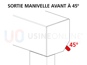 Sortie Manivelle Avant à 45° - Longueur Cardan 340mm (découpable)