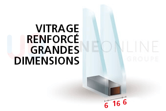 Grandes Dimensions 6/16/6 (28mm) FE (Basse Emissivité) Argon, Intercalaire Périphérique de Vitrage WARM EDGE Noir 